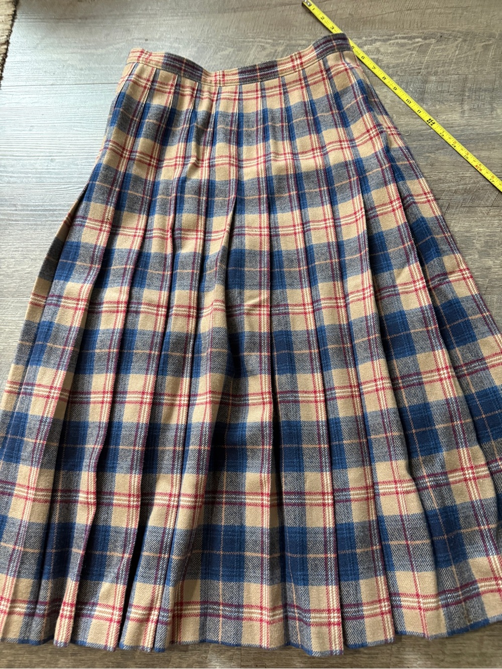 Pendleton Plaid Pleated Skirt in Beige, Blue and Red